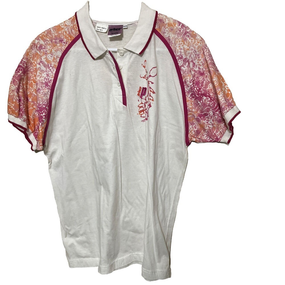 Womens PRINCE Polo shirt Pink & White sz M tennis golf pickleball